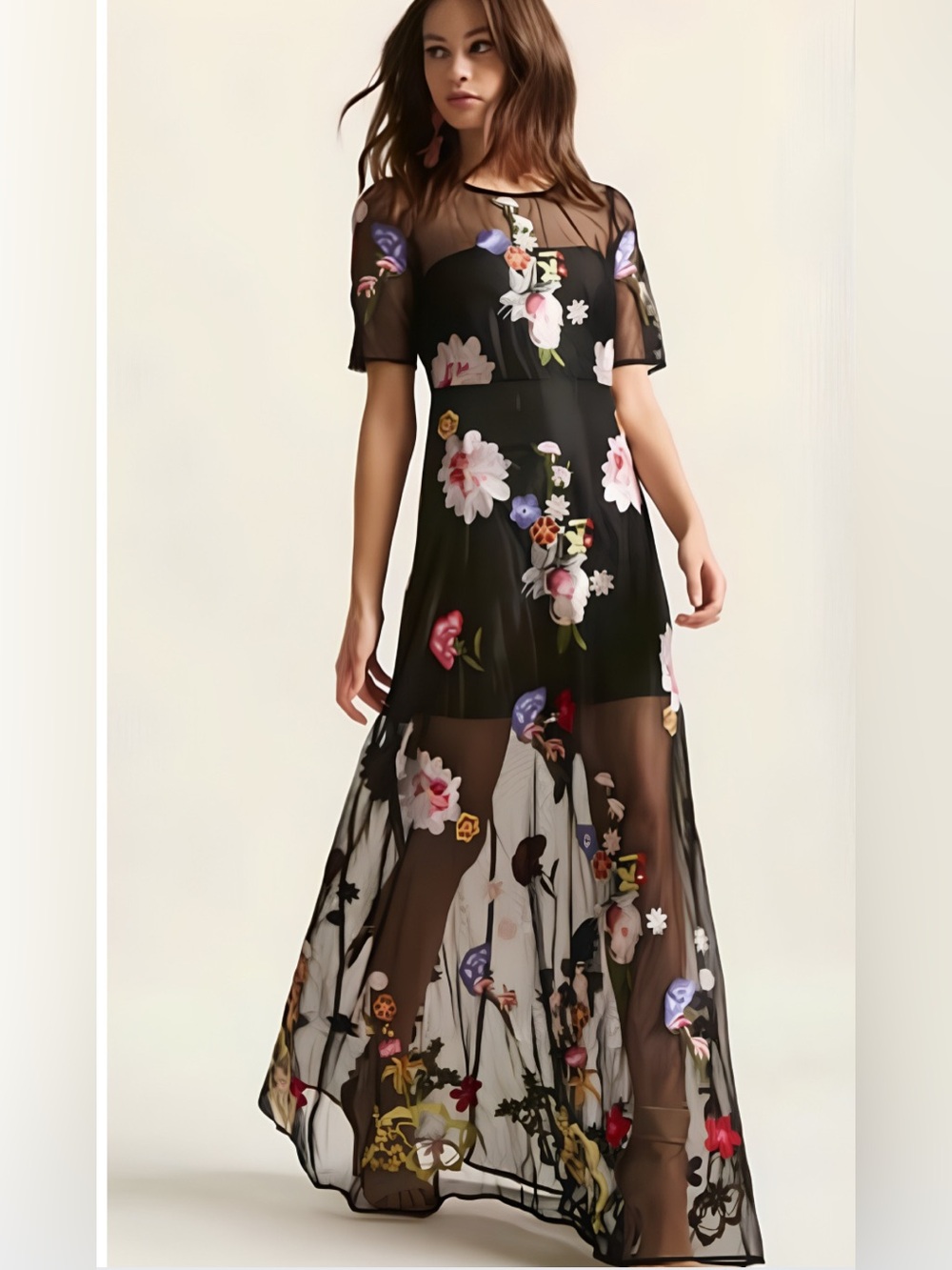 L'atiste Black Embroidered Floral Dress